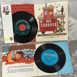 Golden Records Red Caboose 1953 and Gremlins Kids book and 45 record